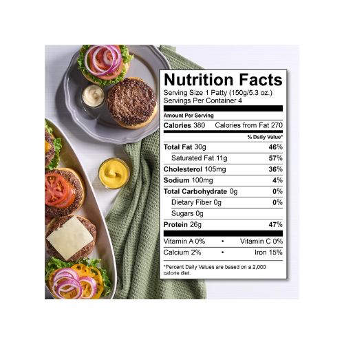 80% Lean / 20% Fat Ground Beef Chuck Patties, 4 Count, 1/3 lb patties, 1.33 lb Tray, Fresh, All Natural* - Image 7