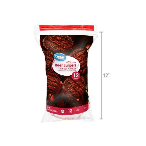 Great Value Beef Burgers, 80% Lean/20% Fat, 3 lbs, 12 Count (Frozen) - Image 6