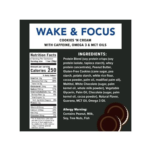 JiMMYBAR! Wake & Focus Protein Bar Cookies 'N Cream, 4 Pack - Image 3