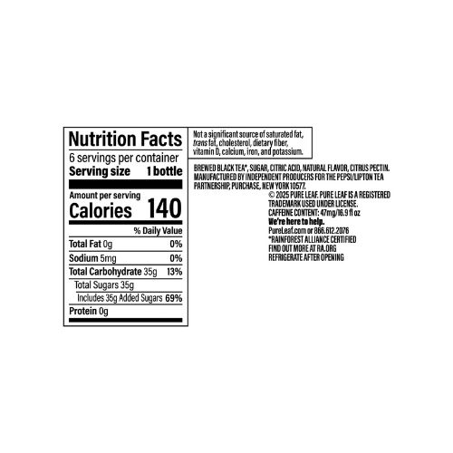 Pure Leaf Lemon Black Iced Tea, Bottled Tea Drink, 16.9 fl oz, 6 Pack - Image 8