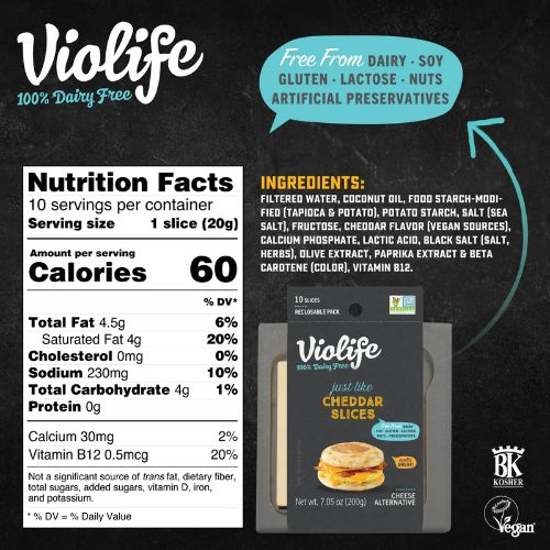 Violife Just like Cheddar Slices, Dairy-Free Vegan, 7.05 oz Pack (Refrigerated) - Image 2